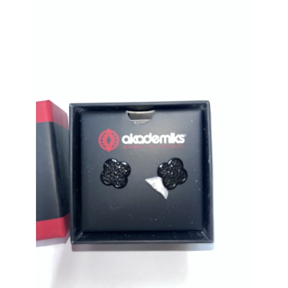Akademiks Black Crystal Clover Stud Earrings NIB